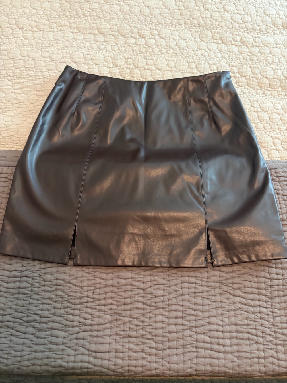 All in Favor Black Faux Leather Mini Skirt with Front Slits